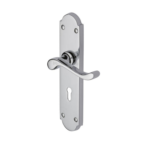 This is an image of a Heritage Brass - Door Handle Lever Lock Savoy Long Design Polished Chrome Finish, v750-pc that is available to order from T.H Wiggans Ironmongery in Kendal.