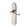 This is an image of a Heritage Brass - Door Handle Lever Lock Savoy Long Design Satin Chrome Finish, v750-sc that is available to order from T.H Wiggans Ironmongery in Kendal.
