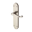 This is an image of a Heritage Brass - Door Handle Lever Latch Savoy Long Design Satin Chrome Finish, v760-sc that is available to order from T.H Wiggans Ironmongery in Kendal.
