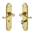 This is an image of a Heritage Brass - Door Handle for Bathroom Savoy Long Design Polished Brass Finish, v765-pb that is available to order from T.H Wiggans Ironmongery in Kendal.