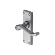 This is an image of a Heritage Brass - Door Handle Lever Latch Bedford Short Design Satin Chrome Finish, v800-sc that is available to order from T.H Wiggans Ironmongery in Kendal.