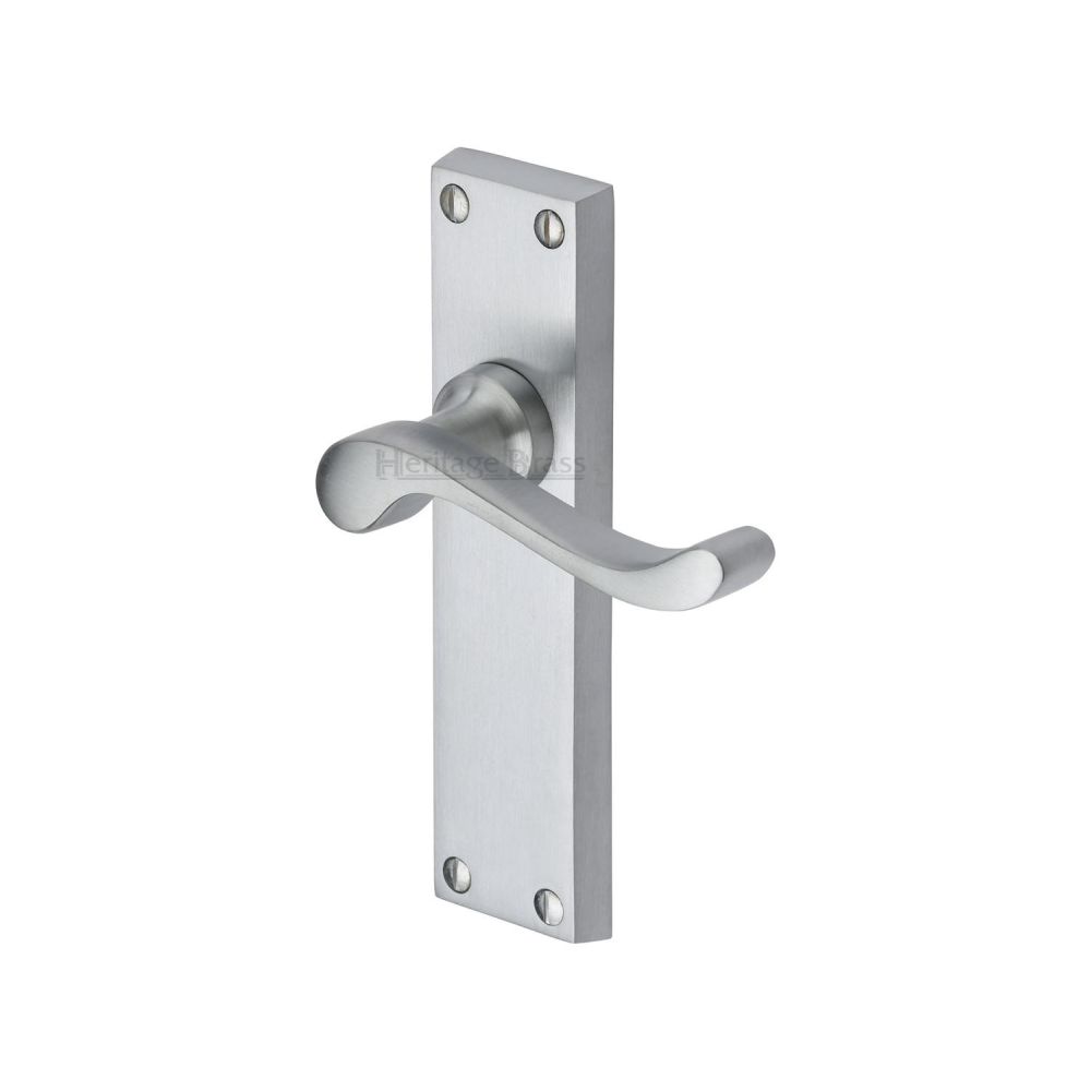 This is an image of a Heritage Brass - Door Handle Lever Latch Bedford Design Satin Chrome Finish, v803-sc that is available to order from T.H Wiggans Ironmongery in Kendal.