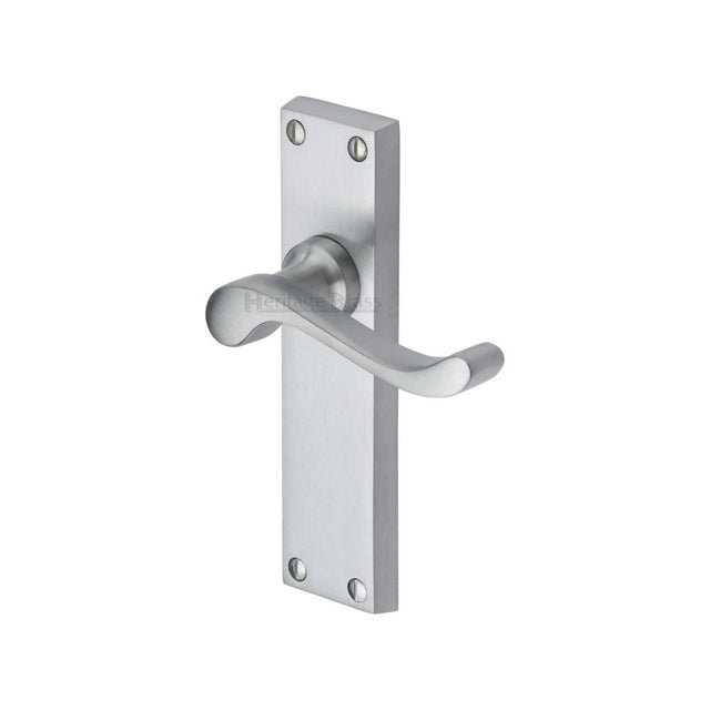 This is an image of a Heritage Brass - Door Handle Lever Latch Bedford Design Satin Chrome Finish, v803-sc that is available to order from T.H Wiggans Ironmongery in Kendal.