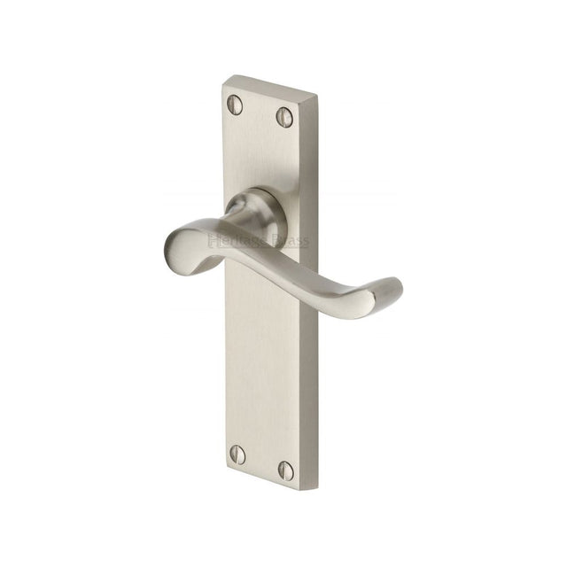 This is an image of a Heritage Brass - Door Handle Lever Latch Bedford Design Satin Nickel Finish, v803-sn that is available to order from T.H Wiggans Ironmongery in Kendal.