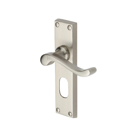 This is an image of a Heritage Brass - Door Handle for Oval Profile Plate Bedford Design Satin Nickel F, v805-sn that is available to order from T.H Wiggans Ironmongery in Kendal.