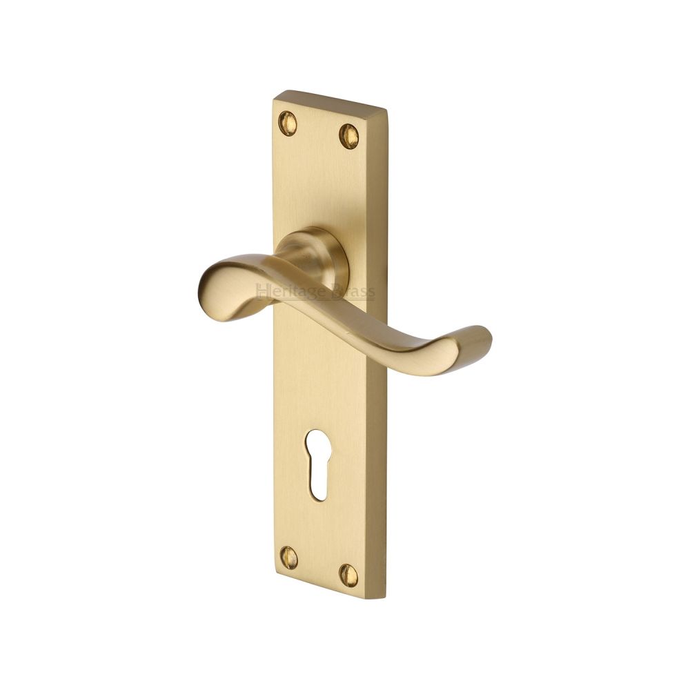 This is an image of a Heritage Brass - Door Handle Lever Lock Bedford Design Satin Brass Finish, v810-sb that is available to order from T.H Wiggans Ironmongery in Kendal.