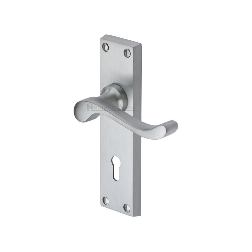 This is an image of a Heritage Brass - Door Handle Lever Lock Bedford Design Satin Chrome Finish, v810-sc that is available to order from T.H Wiggans Ironmongery in Kendal.