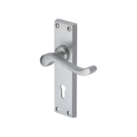This is an image of a Heritage Brass - Door Handle Lever Lock Bedford Design Satin Chrome Finish, v810-sc that is available to order from T.H Wiggans Ironmongery in Kendal.