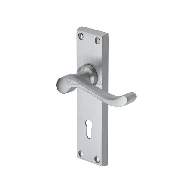 This is an image of a Heritage Brass - Door Handle Lever Lock Bedford Design Satin Chrome Finish, v810-sc that is available to order from T.H Wiggans Ironmongery in Kendal.