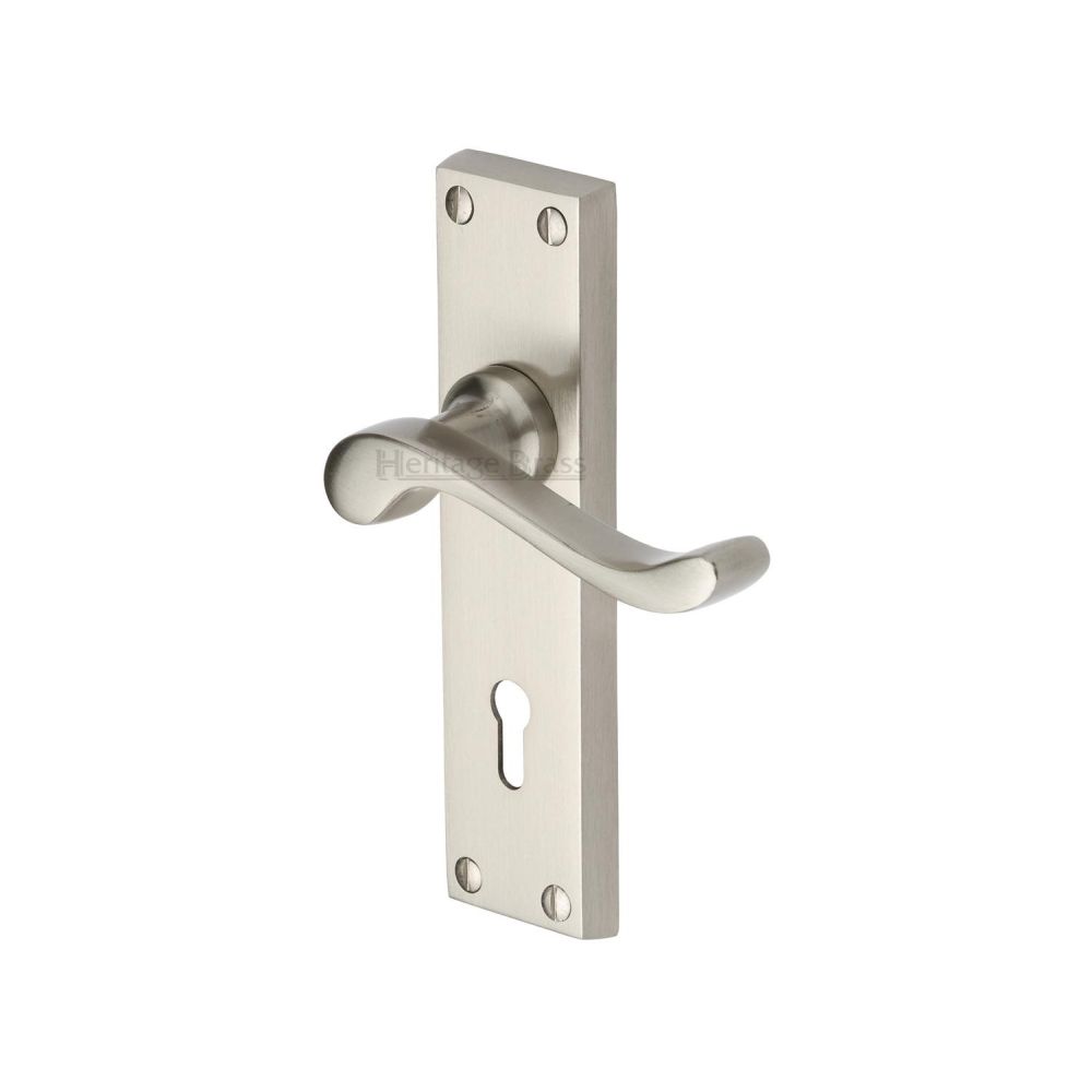 This is an image of a Heritage Brass - Door Handle Lever Lock Bedford Design Satin Nickel Finish, v810-sn that is available to order from T.H Wiggans Ironmongery in Kendal.