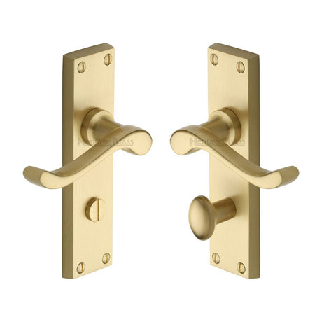 This is an image of a Heritage Brass - Door Handle for Bathroom Bedford Design Satin Brass Finish, v815-sb that is available to order from T.H Wiggans Ironmongery in Kendal.