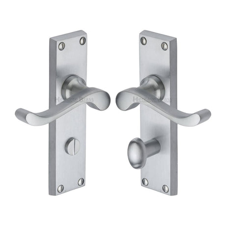 This is an image of a Heritage Brass - Door Handle for Bathroom Bedford Design Satin Chrome Finish, v815-sc that is available to order from T.H Wiggans Ironmongery in Kendal.