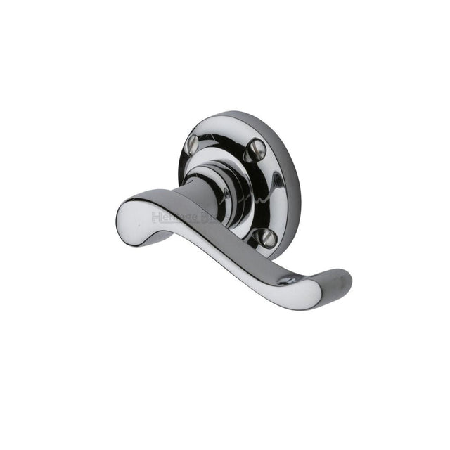 This is an image of a Heritage Brass - Door Handle Lever Latch on 57mm Round Rose Bedford Design Polished, v820-pc that is available to order from T.H Wiggans Ironmongery in Kendal.