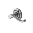This is an image of a Heritage Brass - Door Handle Lever Latch on 57mm Round Rose Bedford Design Satin, v820-sc that is available to order from T.H Wiggans Ironmongery in Kendal.