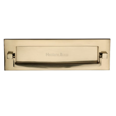 This is an image of a Heritage Brass - Postal Knocker 254 x 79mm - Polished Brass Finish, v830-pb that is available to order from T.H Wiggans Ironmongery in Kendal.