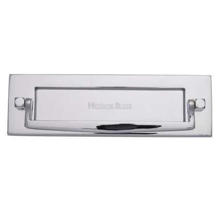 This is an image of a Heritage Brass - Postal Knocker 254 x 79mm - Polished Chrome Finish, v830-pc that is available to order from T.H Wiggans Ironmongery in Kendal.