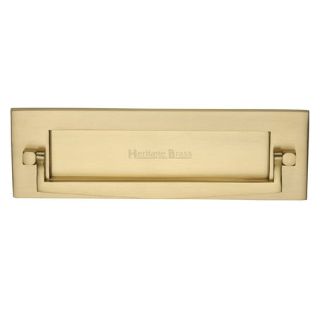 This is an image of a Heritage Brass - Postal Knocker 254 x 79mm - Satin Brass Finish, v830-sb that is available to order from T.H Wiggans Ironmongery in Kendal.
