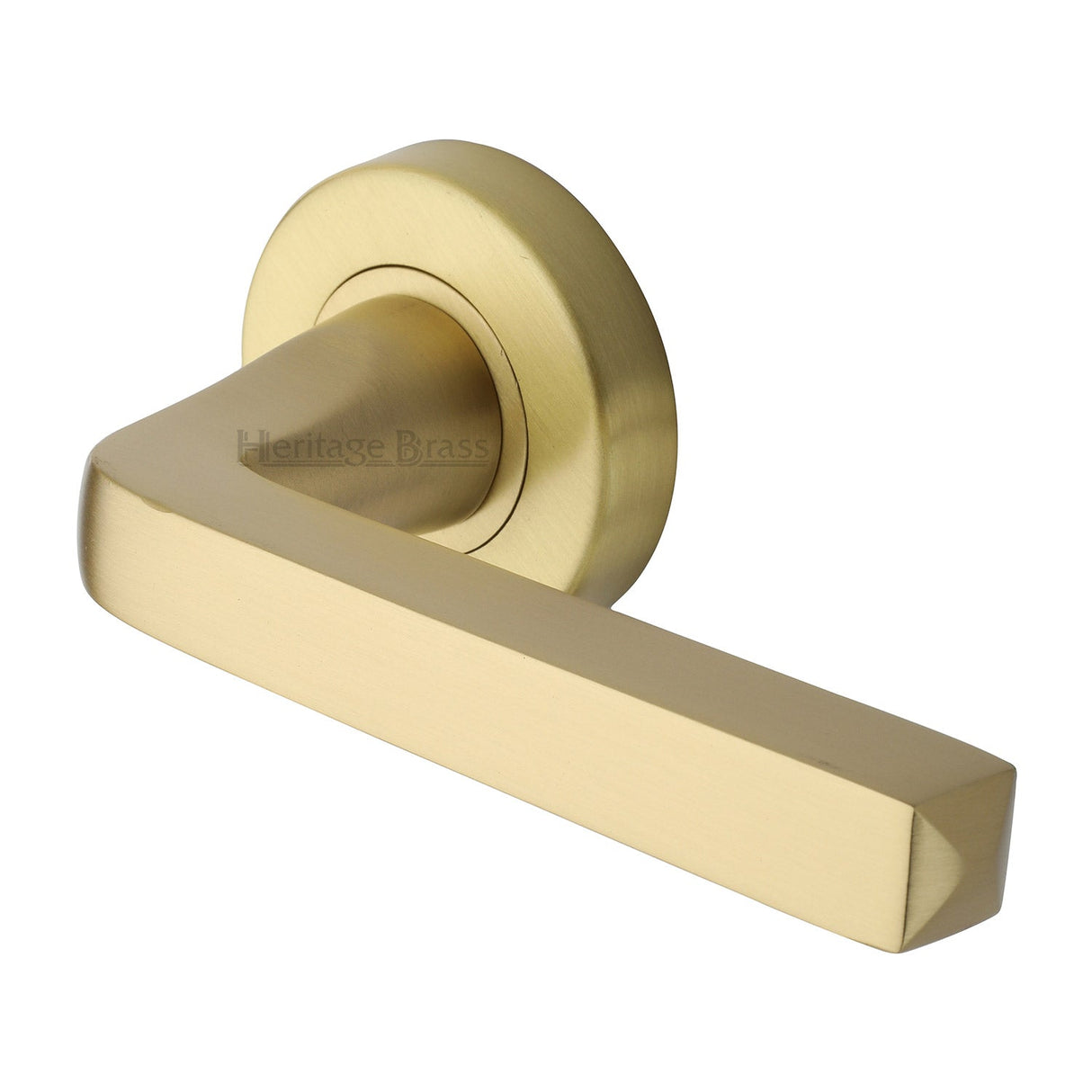 This is an image of a Heritage Brass - Alessa Door Handle on Round Rose Satin Brass finish, v8300-sb that is available to order from T.H Wiggans Ironmongery in Kendal.