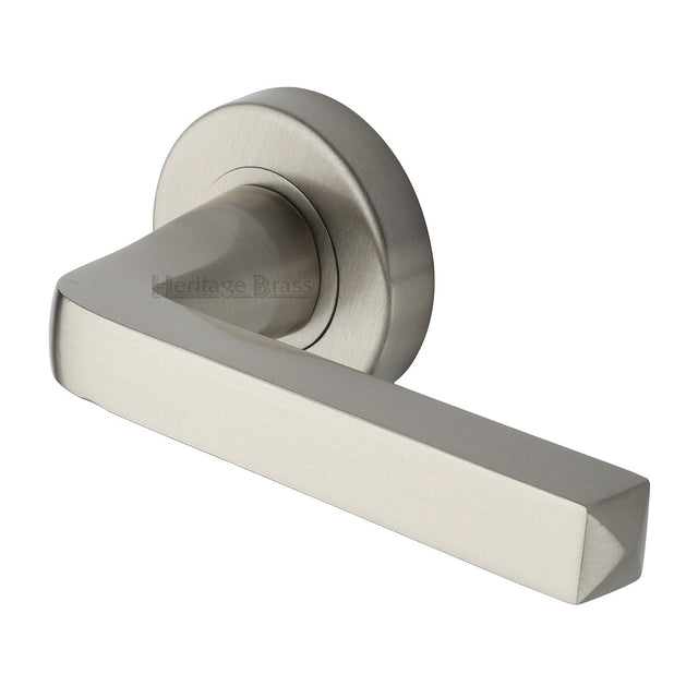 This is an image of a Heritage Brass - Alessa Door Handle on Round Rose Satin Nickel finish, v8300-sn that is available to order from T.H Wiggans Ironmongery in Kendal.