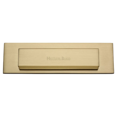 This is an image of a Heritage Brass - Gravity Letterplate 280 x 80mm - Satin Brass Finish, v842-sb that is available to order from T.H Wiggans Ironmongery in Kendal.