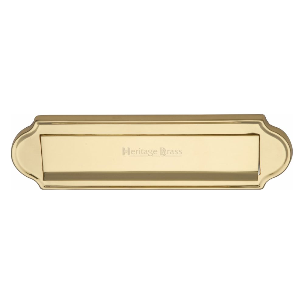 This is an image of a Heritage Brass - Gravity Letterplate 280 x 78mm - Polished Brass Finish, v843-pb that is available to order from T.H Wiggans Ironmongery in Kendal.