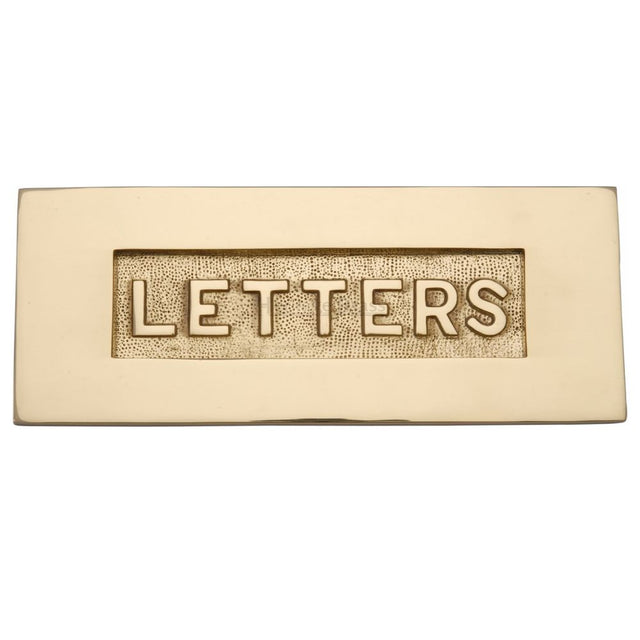 This is an image of a Heritage Brass - Embossed Letterplate 254 x 101mm - Polished Brass Finish, v845-pb that is available to order from T.H Wiggans Ironmongery in Kendal.