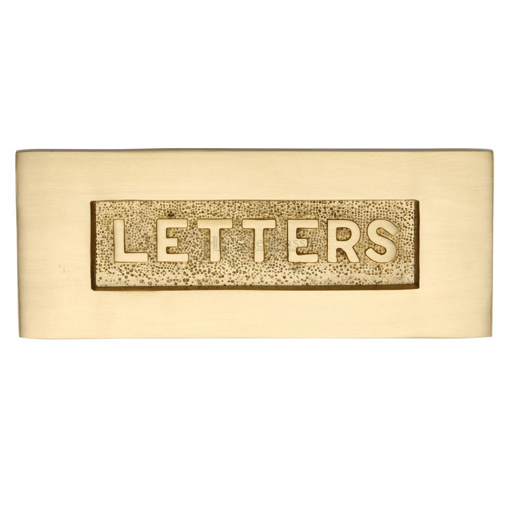 This is an image of a Heritage Brass - Embossed Letterplate 254 x 101mm - Satin Brass Finish, v845-sb that is available to order from T.H Wiggans Ironmongery in Kendal.