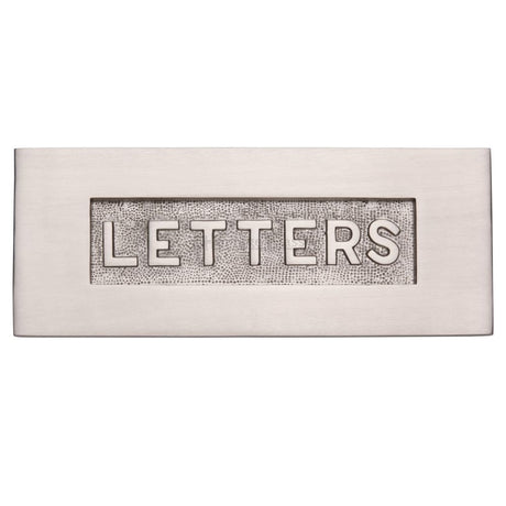 This is an image of a Heritage Brass - Embossed Letterplate 254 x 101mm - Satin Nickel Finish, v845-sn that is available to order from T.H Wiggans Ironmongery in Kendal.