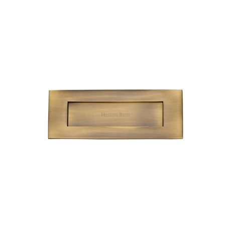 This is an image of a Heritage Brass - Letterplate 8" x 3" Antique Brass Finish, v850-203-at that is available to order from T.H Wiggans Ironmongery in Kendal.