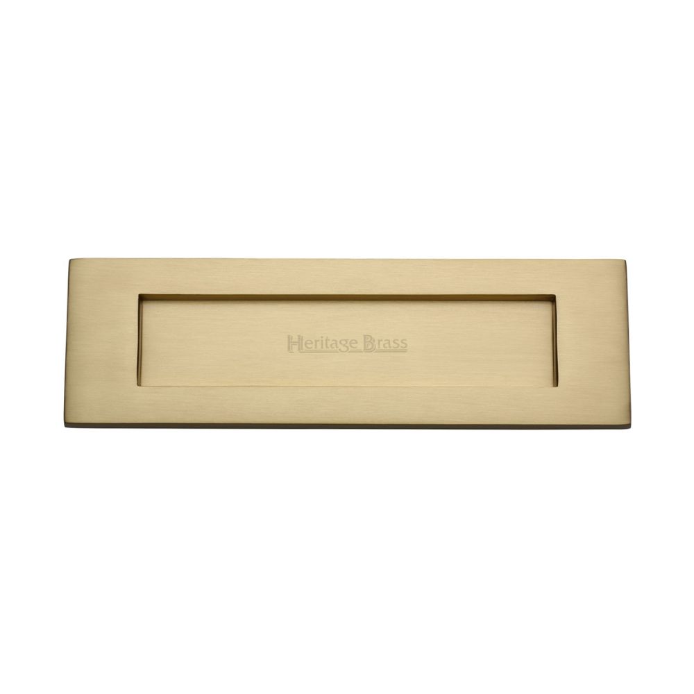 This is an image of a Heritage Brass - Letterplate 12" x 4" Satin Brass Finish, v850-305-sb that is available to order from T.H Wiggans Ironmongery in Kendal.