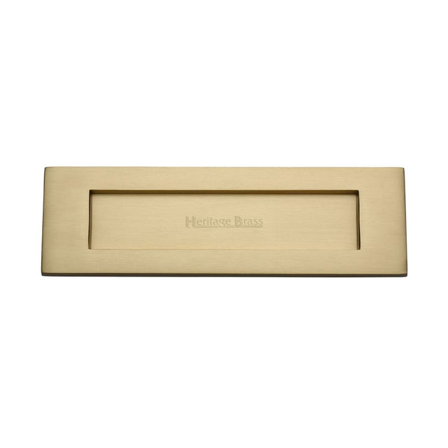 This is an image of a Heritage Brass - Letterplate 12" x 4" Satin Brass Finish, v850-305-sb that is available to order from T.H Wiggans Ironmongery in Kendal.