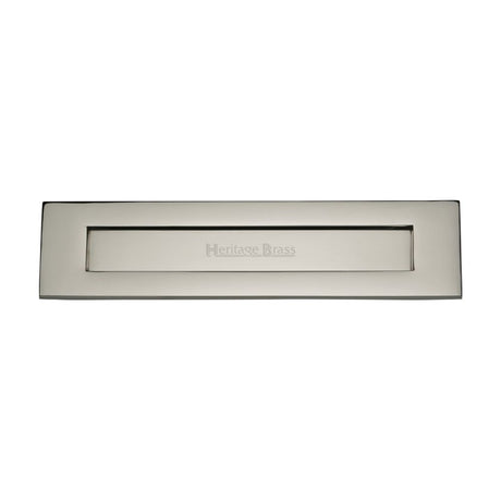 This is an image of a Heritage Brass - Letterplate 13" x 3" Polished Nickel Finish, v850-330-pnf that is available to order from T.H Wiggans Ironmongery in Kendal.