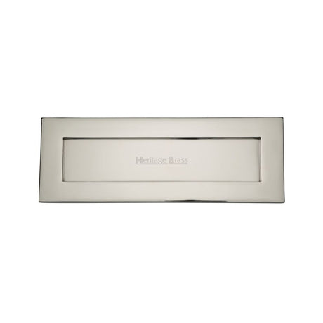 This is an image of a Heritage Brass - Letterplate 14" x 4 1/2" Polished Nickel Finish, v850-356-pnf that is available to order from T.H Wiggans Ironmongery in Kendal.