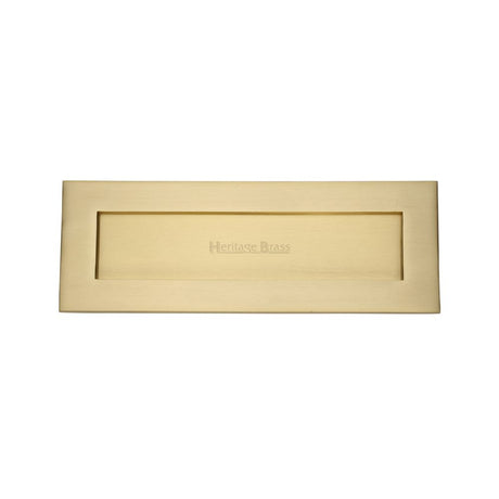 This is an image of a Heritage Brass - Letterplate 14" x 4 1/2" Satin Brass Finish, v850-356-sb that is available to order from T.H Wiggans Ironmongery in Kendal.