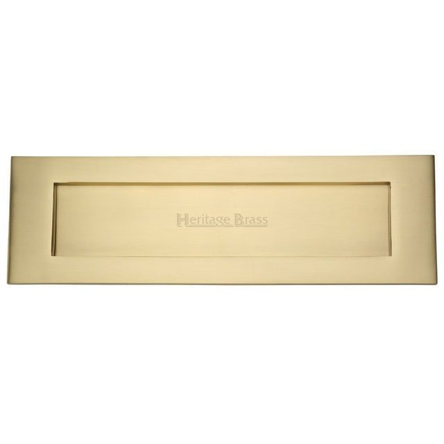 This is an image of a Heritage Brass - Letterplate 16" x 5" Satin Brass Finish, v850-406-sb that is available to order from T.H Wiggans Ironmongery in Kendal.