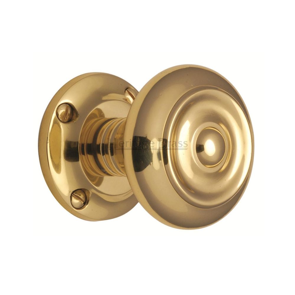 This is an image of a Heritage Brass - Mortice Knob on Rose Aylesbury Design Polished Brass Finish, v872-pb that is available to order from T.H Wiggans Ironmongery in Kendal.