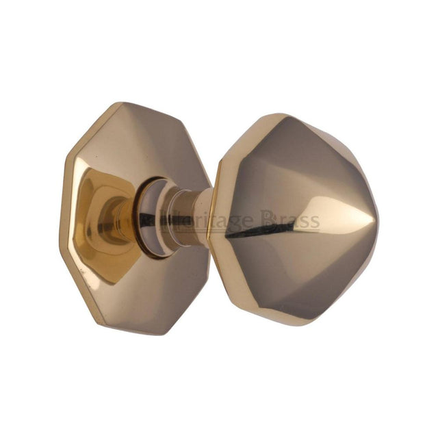 This is an image of a Heritage Brass - Octagon Centre Door Knob 2 1/2" Polished Brass Finish, v880-pb that is available to order from T.H Wiggans Ironmongery in Kendal.