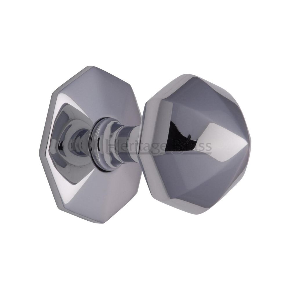 This is an image of a Heritage Brass - Octagon Centre Door Knob 2 1/2" Polished Chrome Finish, v880-pc that is available to order from T.H Wiggans Ironmongery in Kendal.
