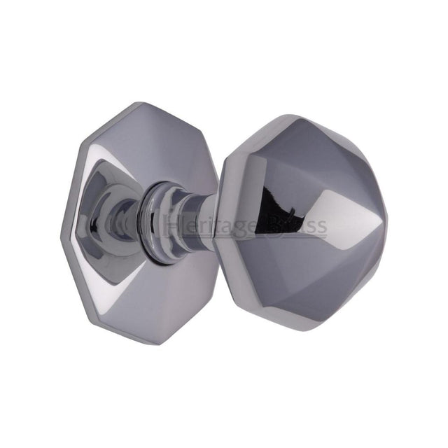 This is an image of a Heritage Brass - Octagon Centre Door Knob 2 1/2" Polished Chrome Finish, v880-pc that is available to order from T.H Wiggans Ironmongery in Kendal.