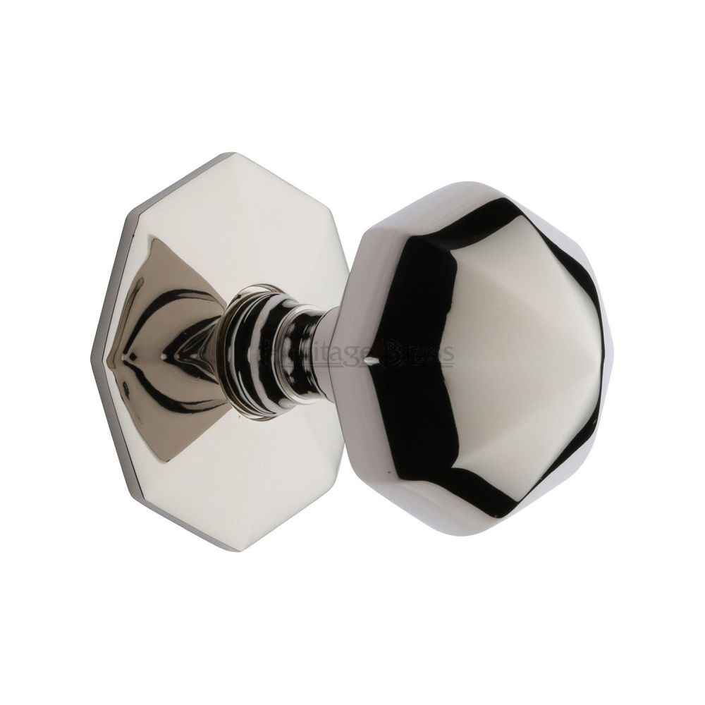 This is an image of a Heritage Brass - Octagon Centre Door Knob 2 1/2" Polished Nickel Finish, v880-pnf that is available to order from T.H Wiggans Ironmongery in Kendal.