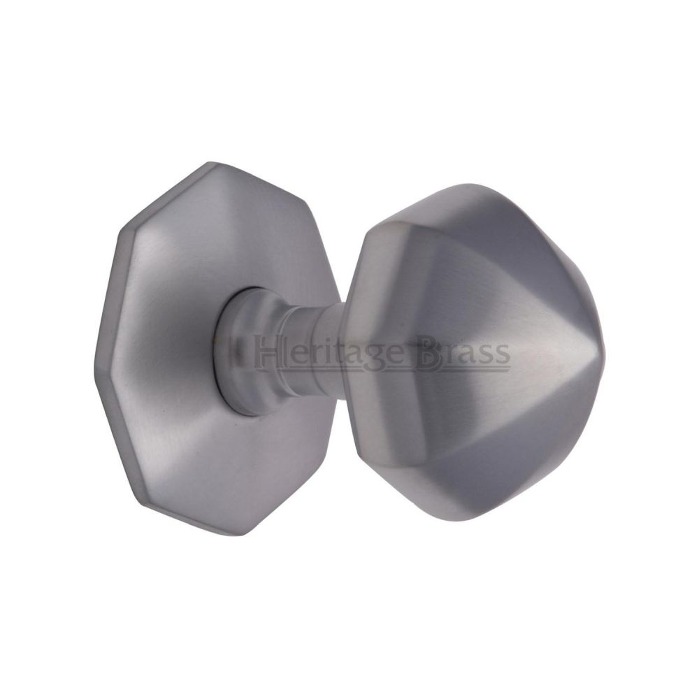 This is an image of a Heritage Brass - Octagon Centre Door Knob 2 1/2" Satin Chrome Finish, v880-sc that is available to order from T.H Wiggans Ironmongery in Kendal.