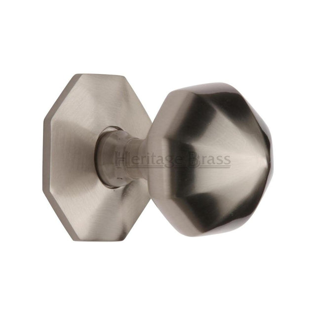 This is an image of a Heritage Brass - Octagon Centre Door Knob 2 1/2" Satin Nickel Finish, v880-sn that is available to order from T.H Wiggans Ironmongery in Kendal.