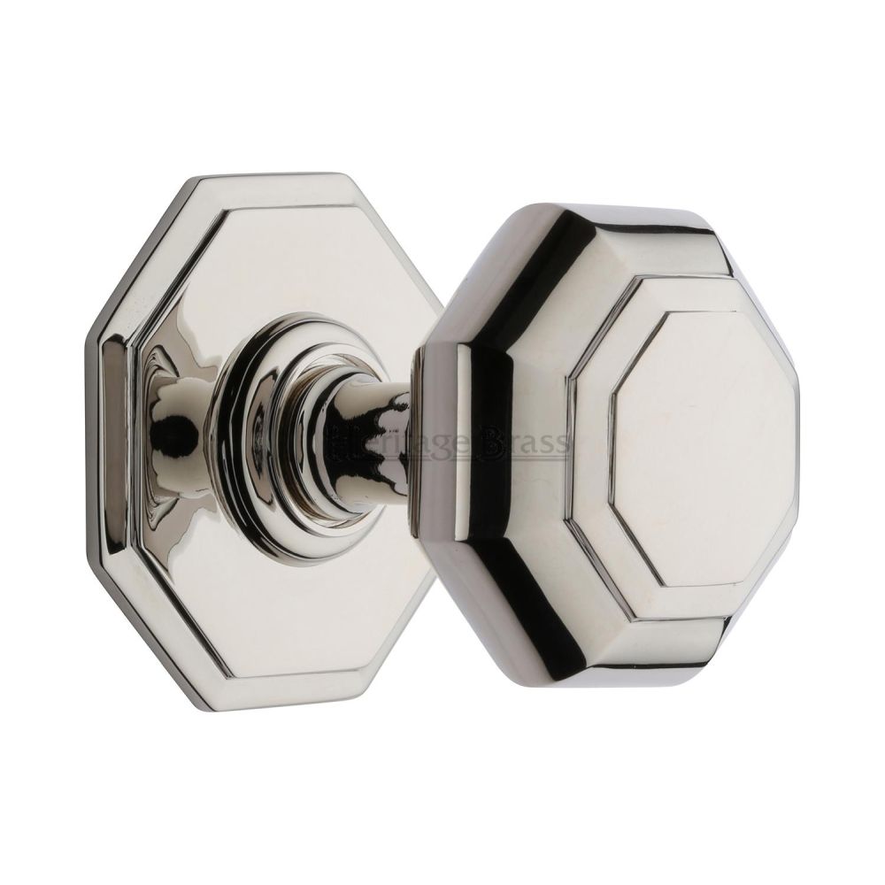 This is an image of a Heritage Brass - Octagon Centre Door Knob 3" Polished Nickel Finish, v890-pnf that is available to order from T.H Wiggans Ironmongery in Kendal.