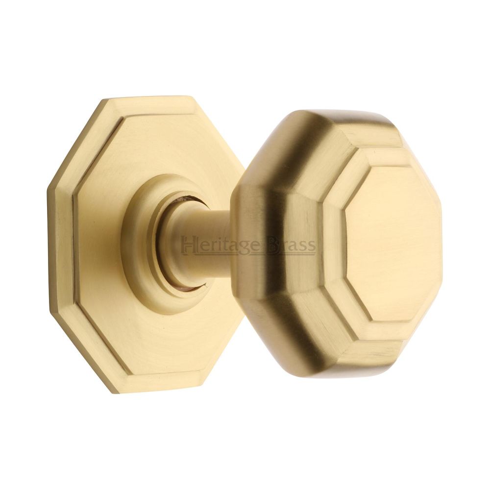 This is an image of a Heritage Brass - Octagon Centre Door Knob 3" Satin Brass Finish, v890-sb that is available to order from T.H Wiggans Ironmongery in Kendal.