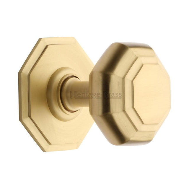 This is an image of a Heritage Brass - Octagon Centre Door Knob 3" Satin Brass Finish, v890-sb that is available to order from T.H Wiggans Ironmongery in Kendal.