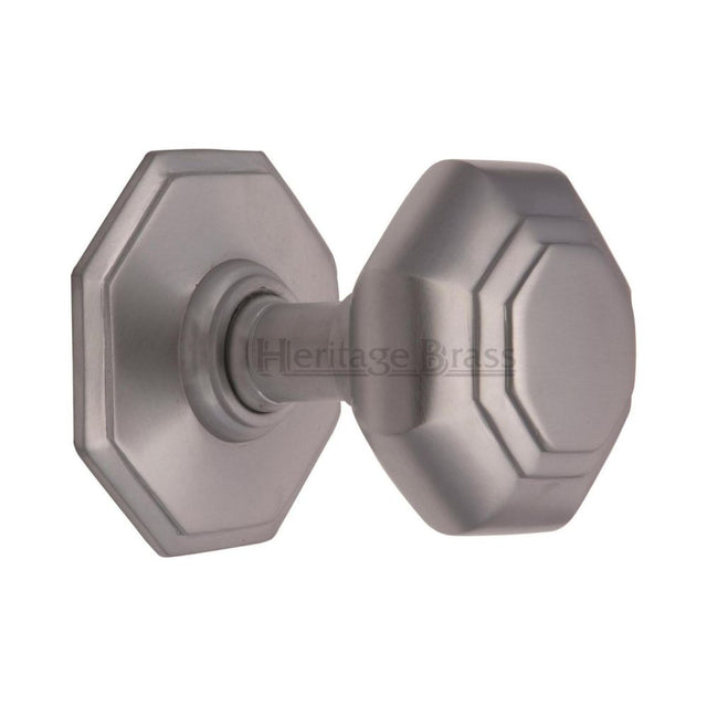 This is an image of a Heritage Brass - Octagon Centre Door Knob 3" Satin Chrome Finish, v890-sc that is available to order from T.H Wiggans Ironmongery in Kendal.