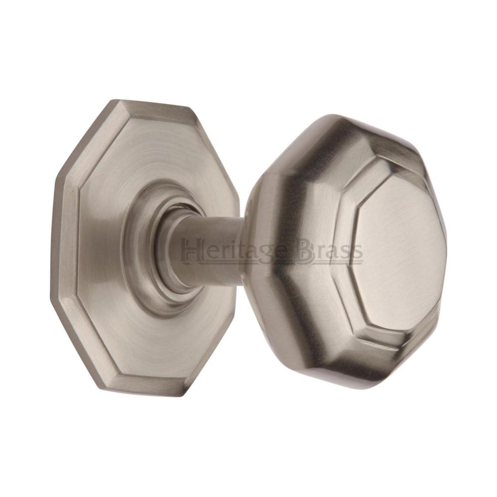 This is an image of a Heritage Brass - Octagon Centre Door Knob 3" Satin Nickel Finish, v890-sn that is available to order from T.H Wiggans Ironmongery in Kendal.