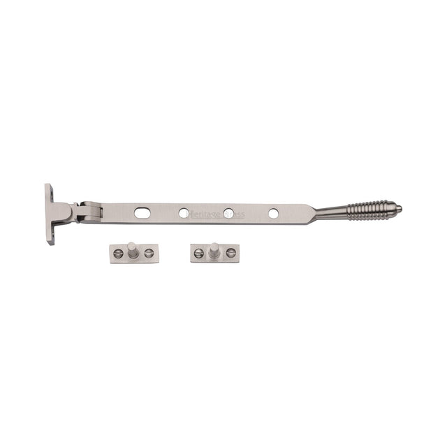 This is an image of a Heritage Brass - Casement Window Stay Reeded Design 10" Satin Nickel finish, v892-10-sn that is available to order from T.H Wiggans Ironmongery in Kendal.