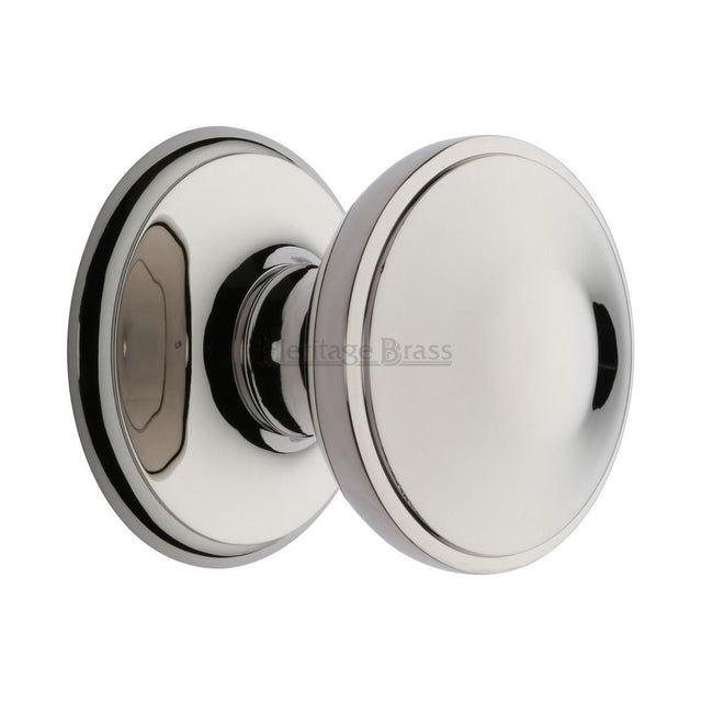 This is an image of a Heritage Brass - Round Centre Door Knob 3" Polished Nickel Finish, v900-pnf that is available to order from T.H Wiggans Ironmongery in Kendal.