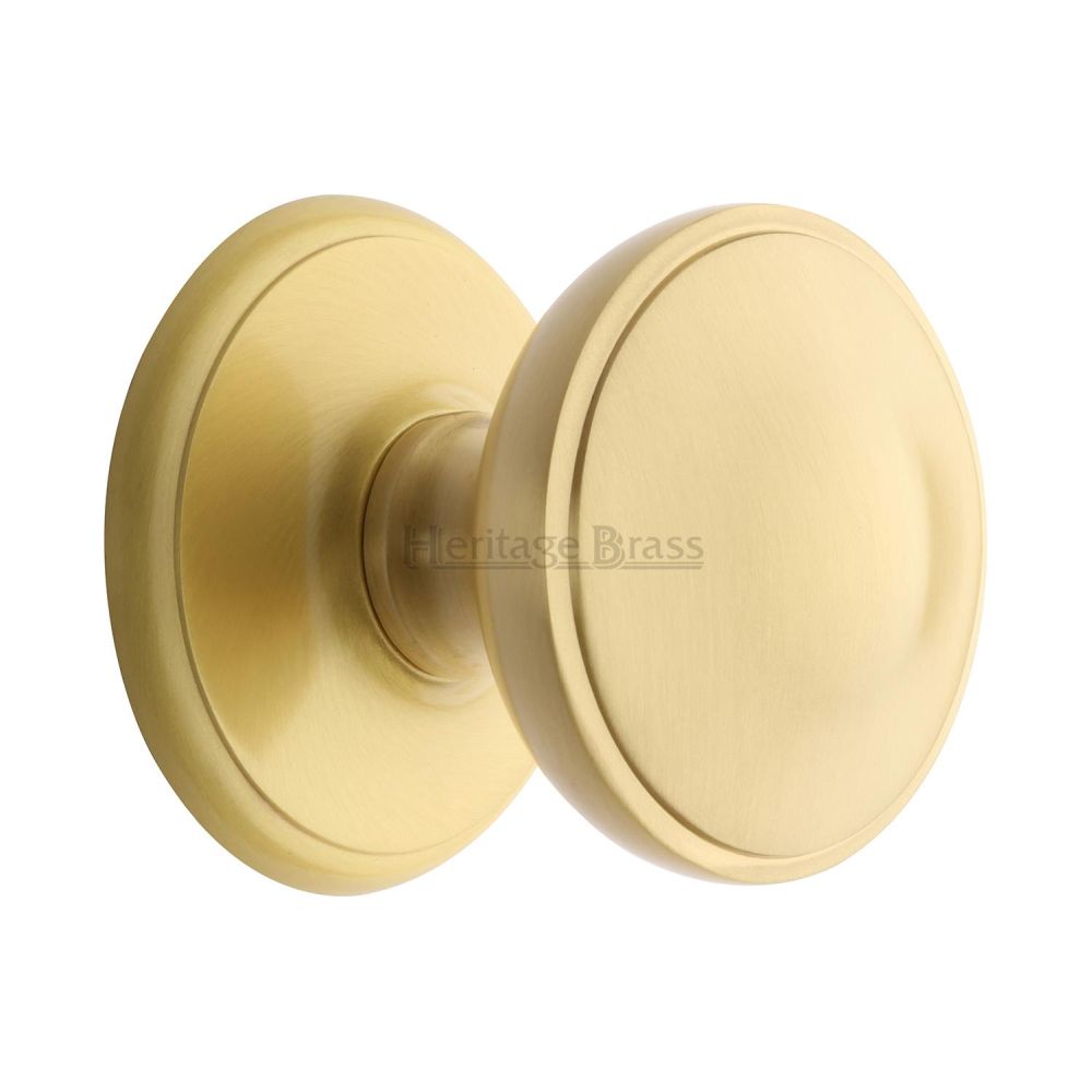This is an image of a Heritage Brass - Round Centre Door Knob 3" Satin Brass Finish, v900-sb that is available to order from T.H Wiggans Ironmongery in Kendal.